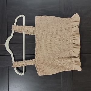 EXPRESS Smocked Ruffle Square Neck Beige Tank Top